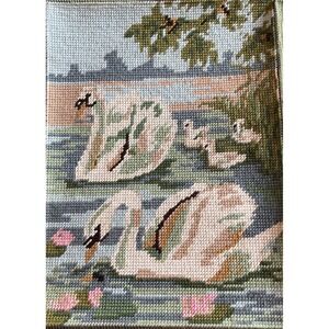 Vintage Margot De Paris Finished Canvas Les Cygnes Swans in Lake # 2027 France